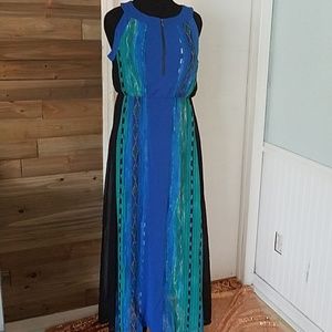 Flowy Zip Front Lined Maxi Dress Size 14